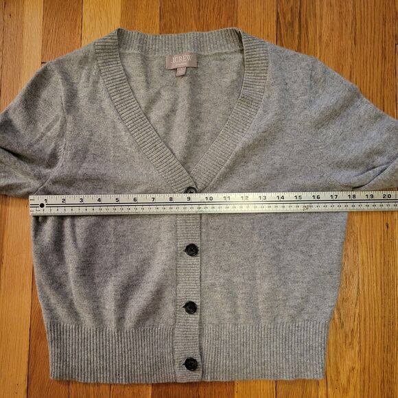 J.Crew 100% Cashmere Grey Cropped V-Neck Cardigan, Quiet Luxury, Old Money, Sz M - Picture 7 of 11